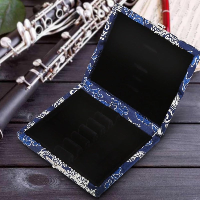 Chiffonade Oboe Reed Case with Wooden & Silk Cloth Cover Reed Storage Holder for 6pcs Oboe Reeds Maple Wooden(Blue) - Image 3